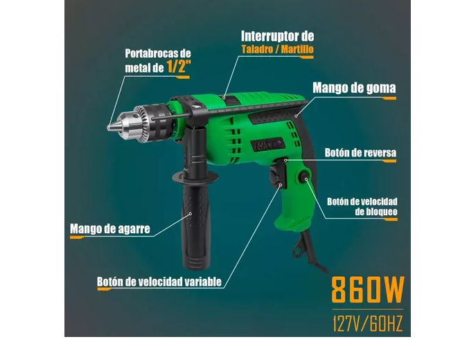 Foto 2 | Taladro Xtellar Rotomartillo 1/2'' 860w Herramientas Kit Con Brocas