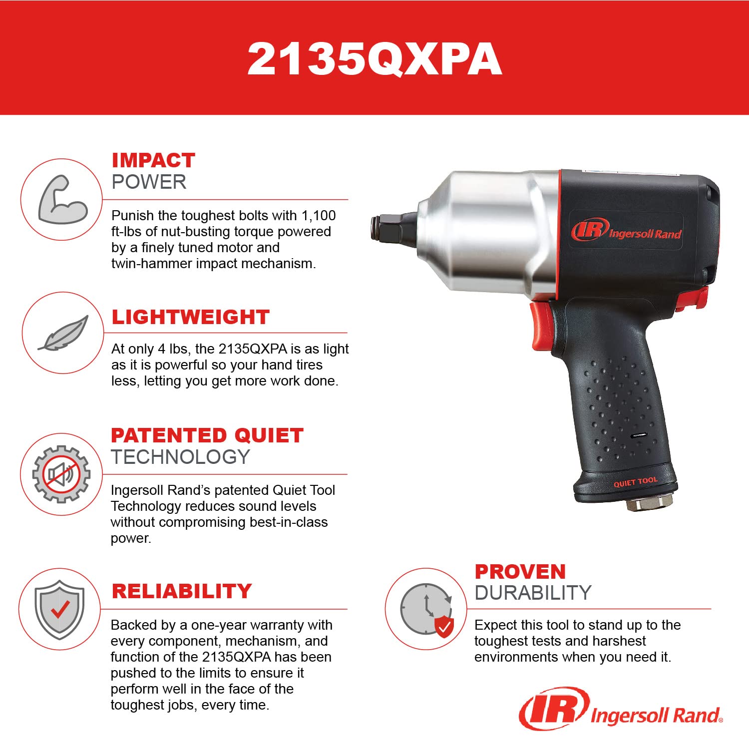 Foto 6 pulgar | Llave Neumática Ingersoll Rand 2135QXPA 1/2 1,100 Ft-lbs - Venta Internacional