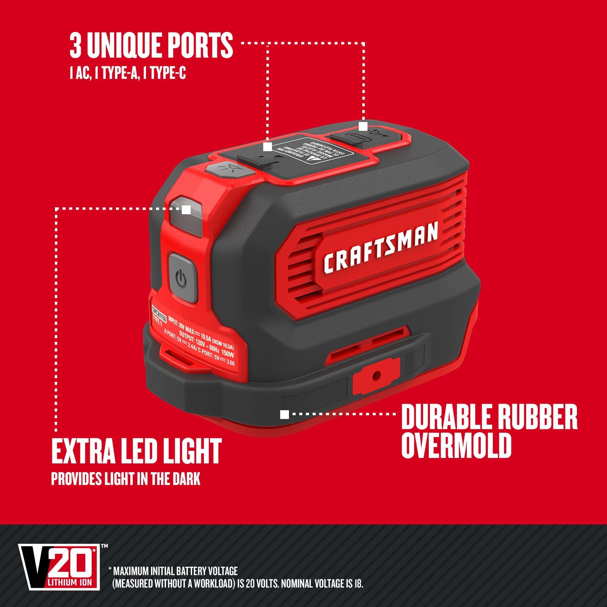 Foto 3 pulgar | Cargador Inversor de Corriente y Linterna Craftsman V20 150w - Venta Internacional