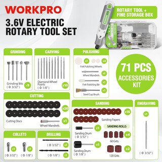 Foto 2 | Kit De Herramientas Rotativas Workpro 3,6 V 71 Piezas Con 3 Velocidades Variables - Venta Internacional.