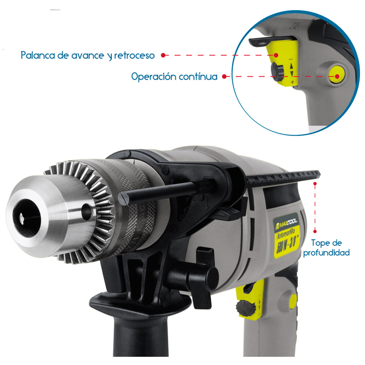 Foto 4 pulgar | Taladro Rotomartillo Maxtool 500 w  3/8 Pulgadas