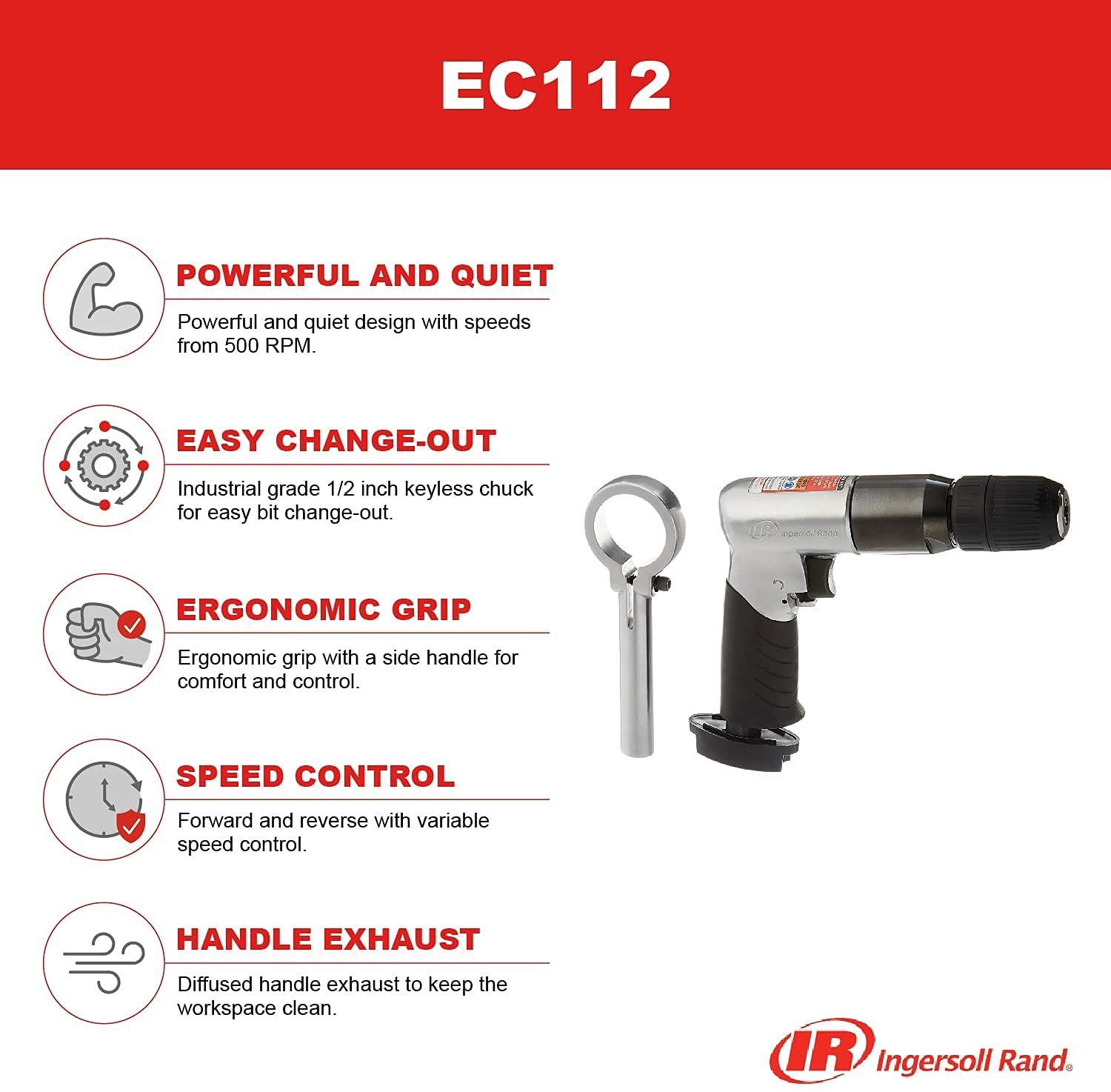 Foto 5 pulgar | Taladro Neumático Ingersoll Rand Ec112 Reversible 1/2 0,5 Hp Negro Gris - Venta Internacional.