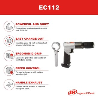 Foto 4 | Taladro Neumático Ingersoll Rand Ec112 Reversible 1/2 0,5 Hp Negro Gris - Venta Internacional.