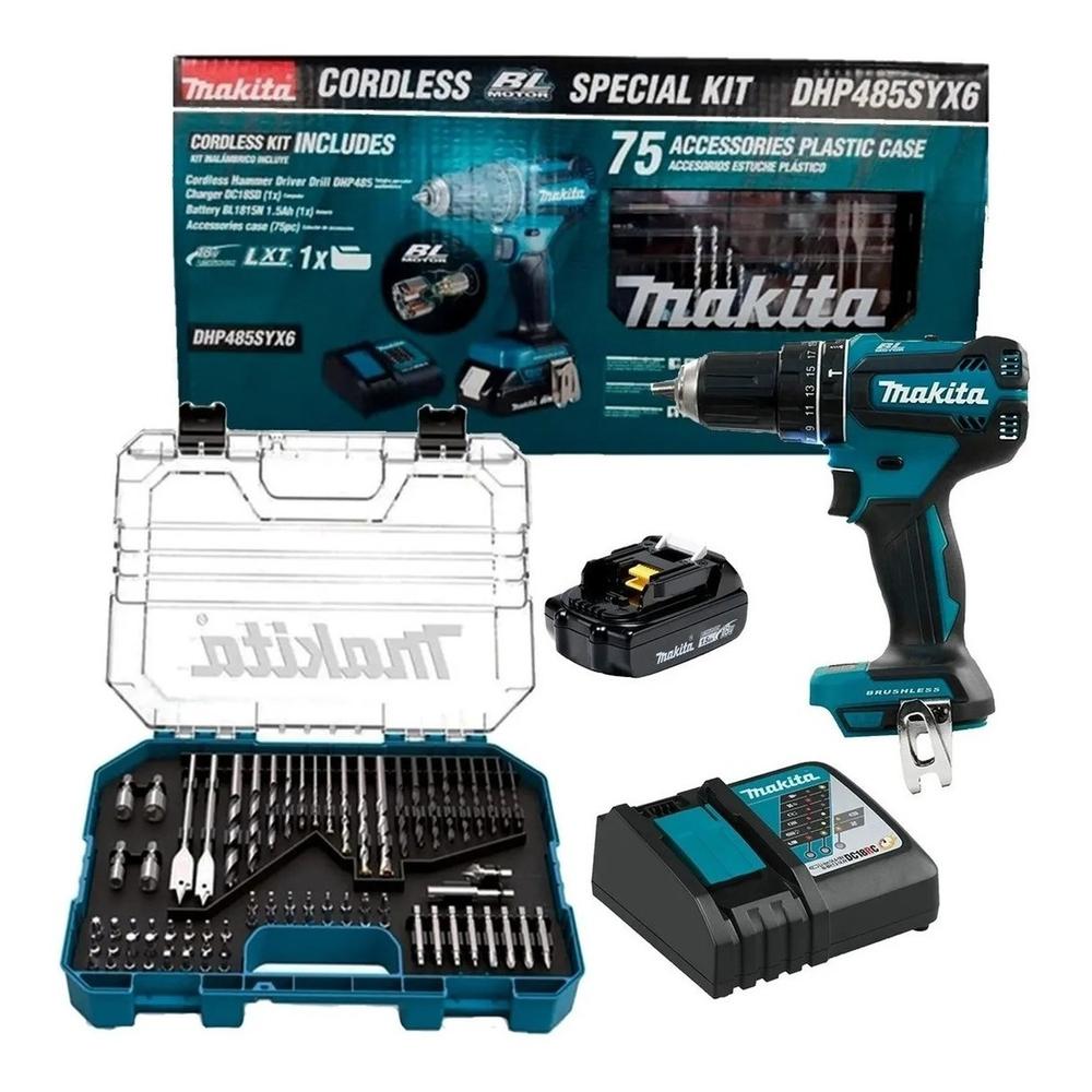 Rotomartillo Inalámbrico 18v + Accesorios Makita Dhp485syx6 $6,396