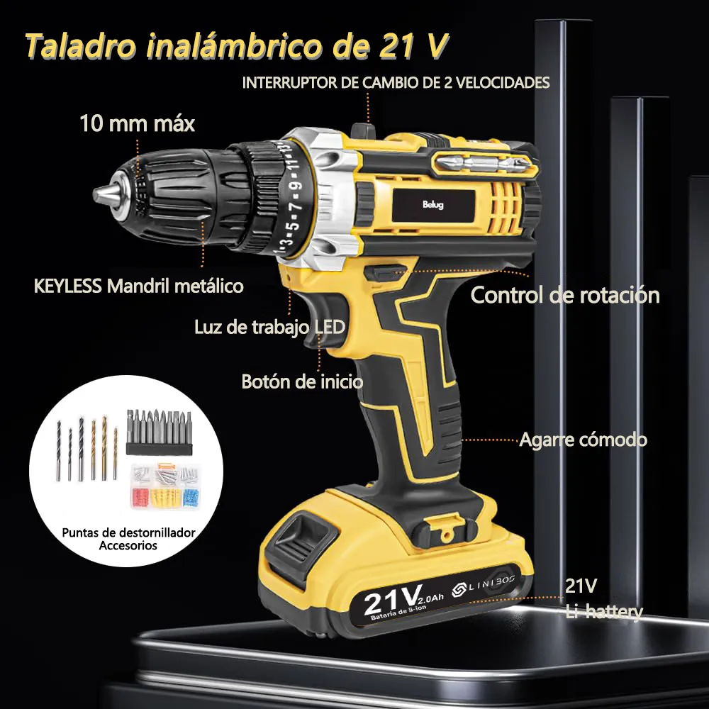 Foto 3 pulgar | Taladro Inalámbrico Belug con Estuche y Accesorios