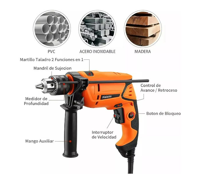 Foto 2 | Taladro Rotomartillo 860w 1/2'' Kit Herramientas Con Brocas