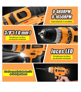Foto 3 | Kit Taladro Inalámbrico Destornillador Herramientas Electricas Atornillador Deimpacto 40nm Color Naranja Powtools Cd01p