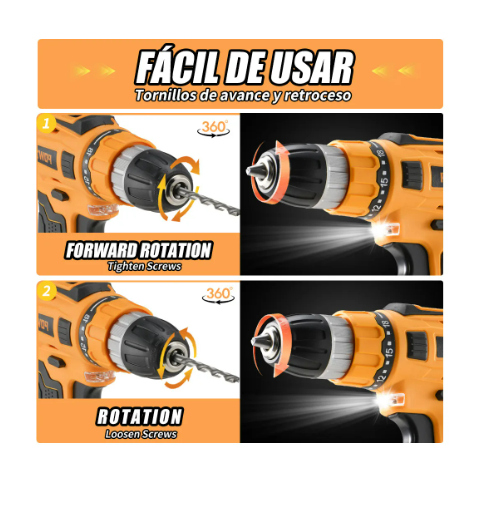 Foto 4 | Kit Taladro Inalámbrico Destornillador Herramientas Electricas Atornillador Deimpacto 40nm Color Naranja Powtools Cd01p