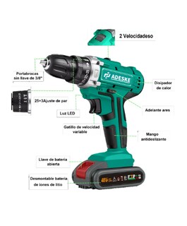 Foto 4 | Rotomartillo Electroneumático Adeske T66 Inalámbrico con 156w de Potencia