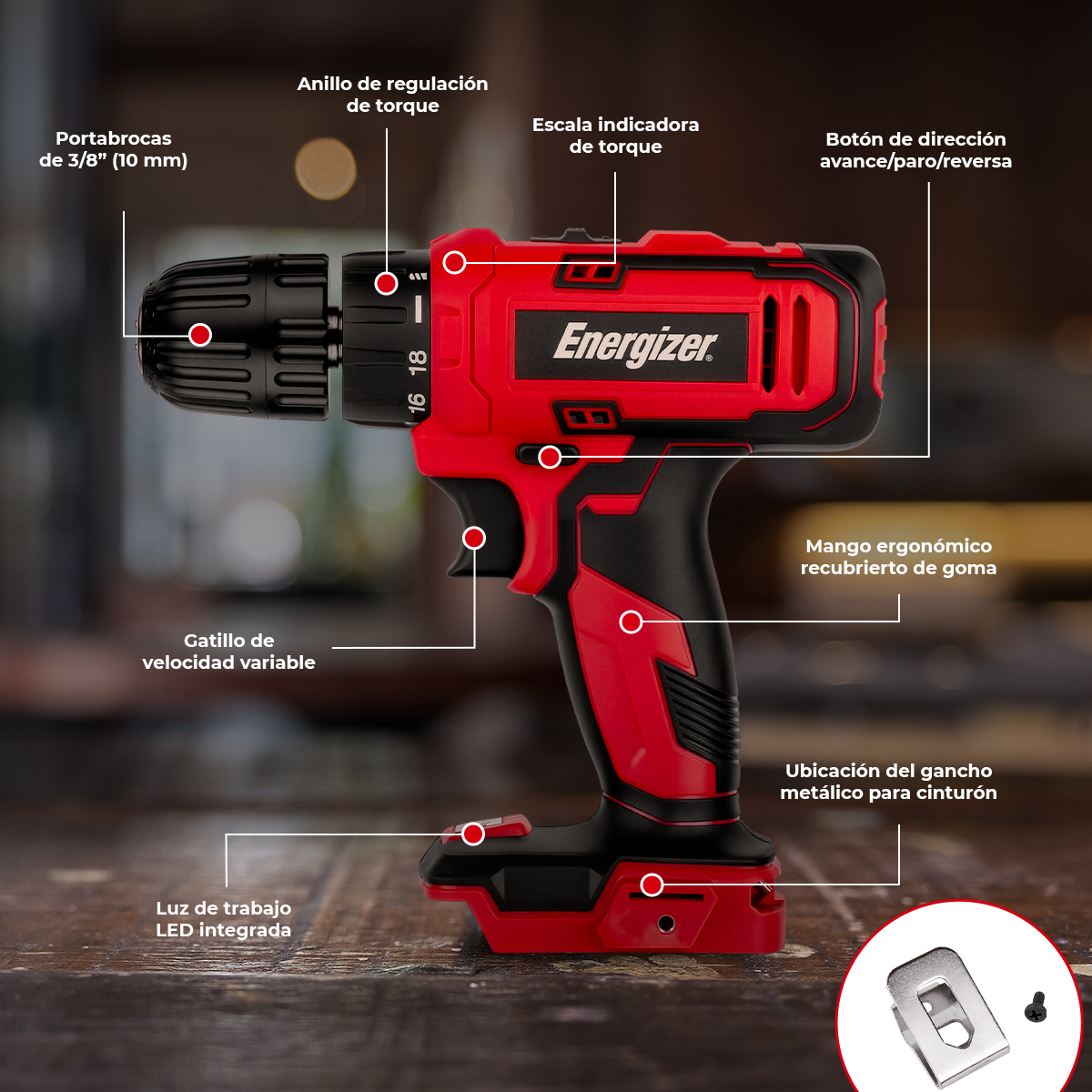 Foto 2 | Taladro Inalámbrico Compacto 3/8” 20v Energizer