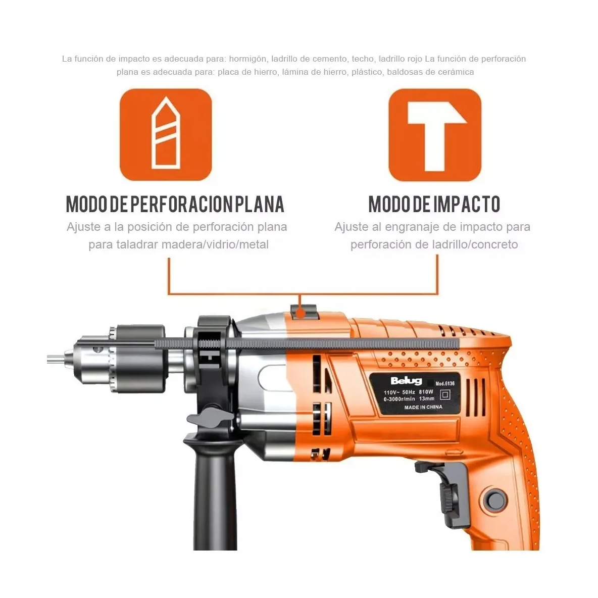 Foto 3 pulgar | Taladro Atornillador Eléctrico De 13mm 810w Color Naranja