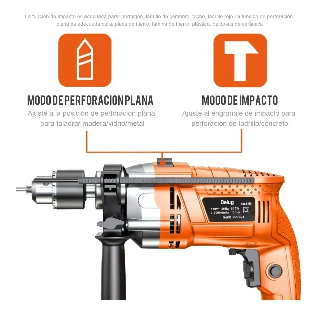 Foto 4 pulgar | Taladro Atornillador Eléctrico De 13mm 810w Herramientas  Naranja