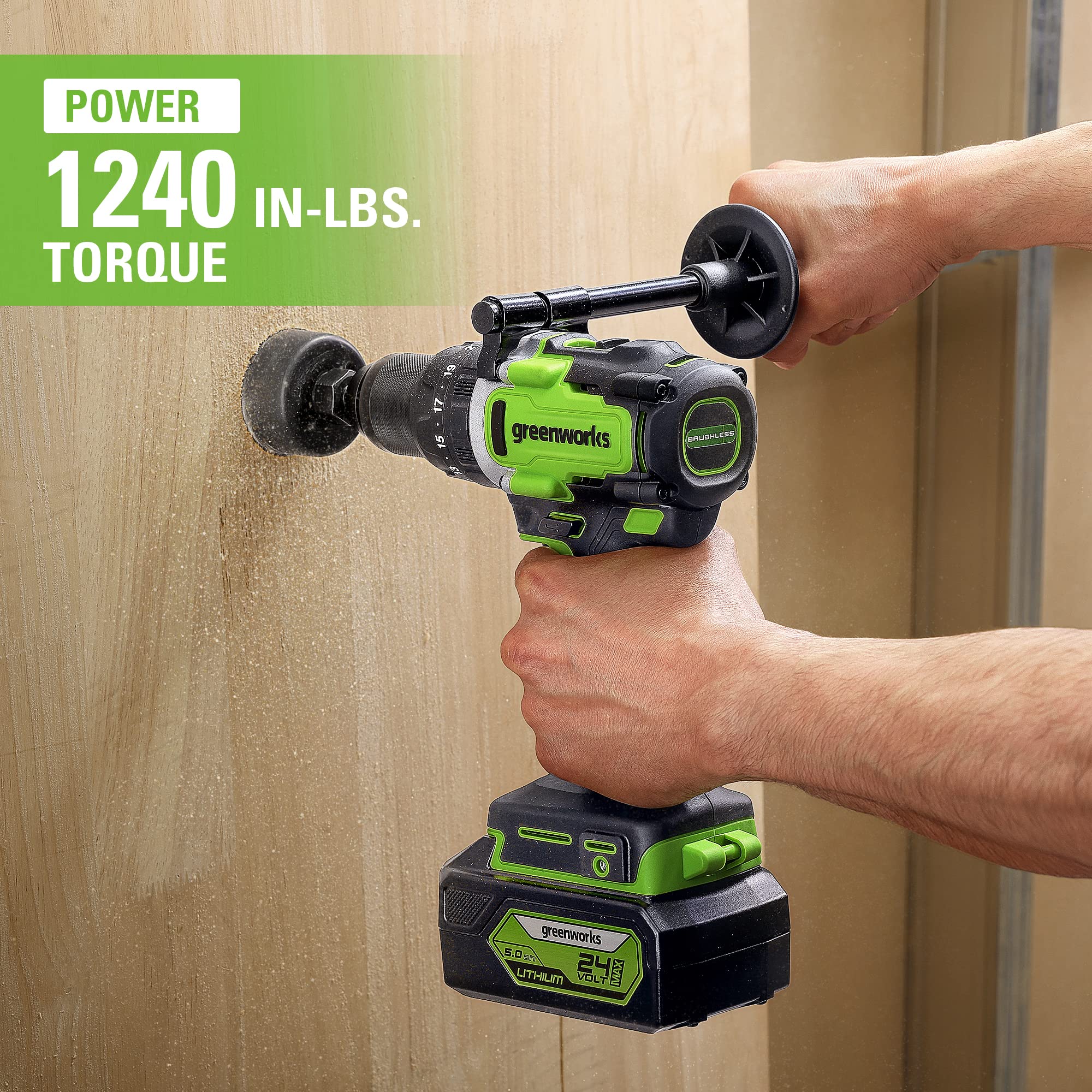 Foto 5 | Perforador Percutor Greenworks  24 V  Sin Escobillas  1/2 Con Mandril Metálico - Venta Internacional.