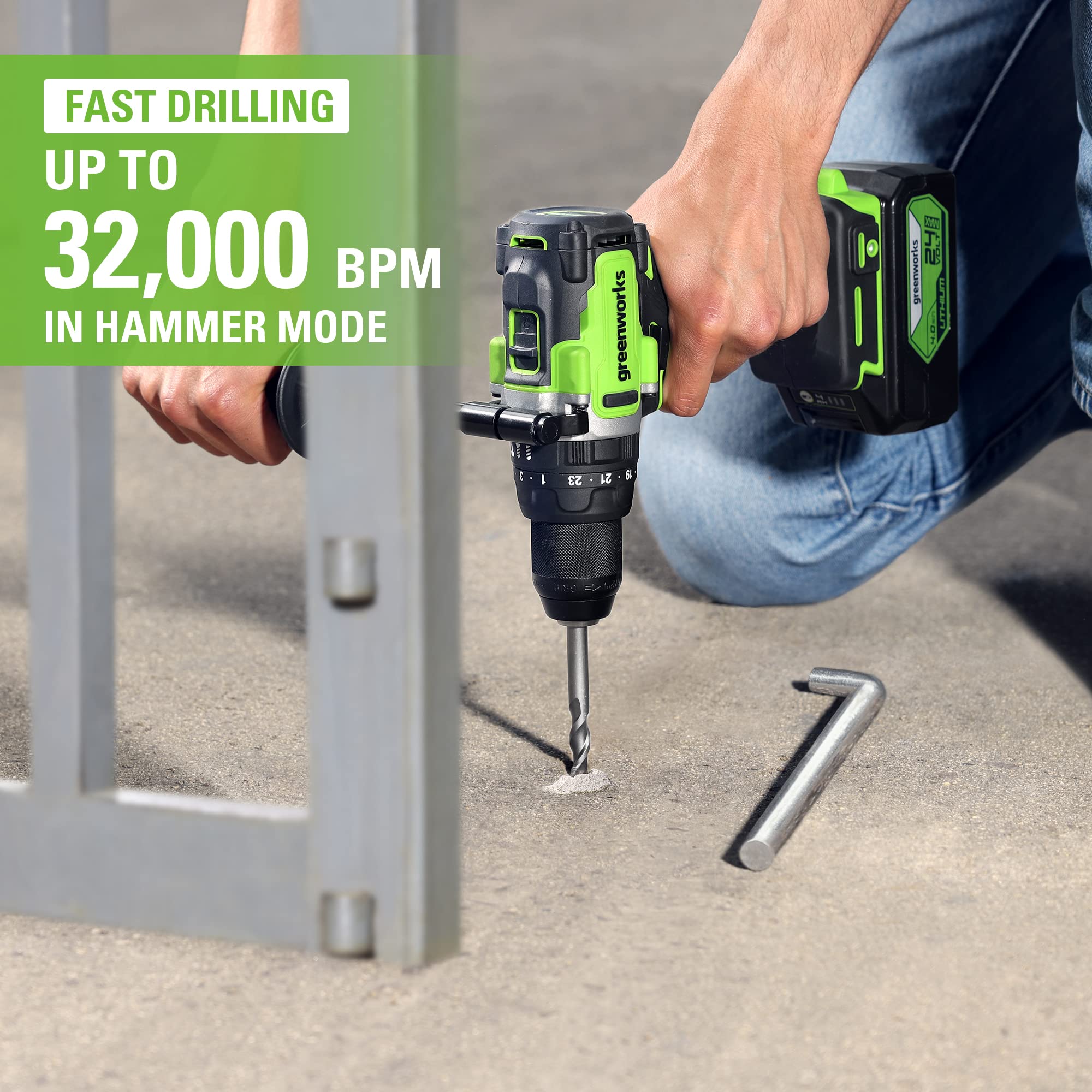 Foto 6 | Perforador Percutor Greenworks  24 V  Sin Escobillas  1/2 Con Mandril Metálico - Venta Internacional.