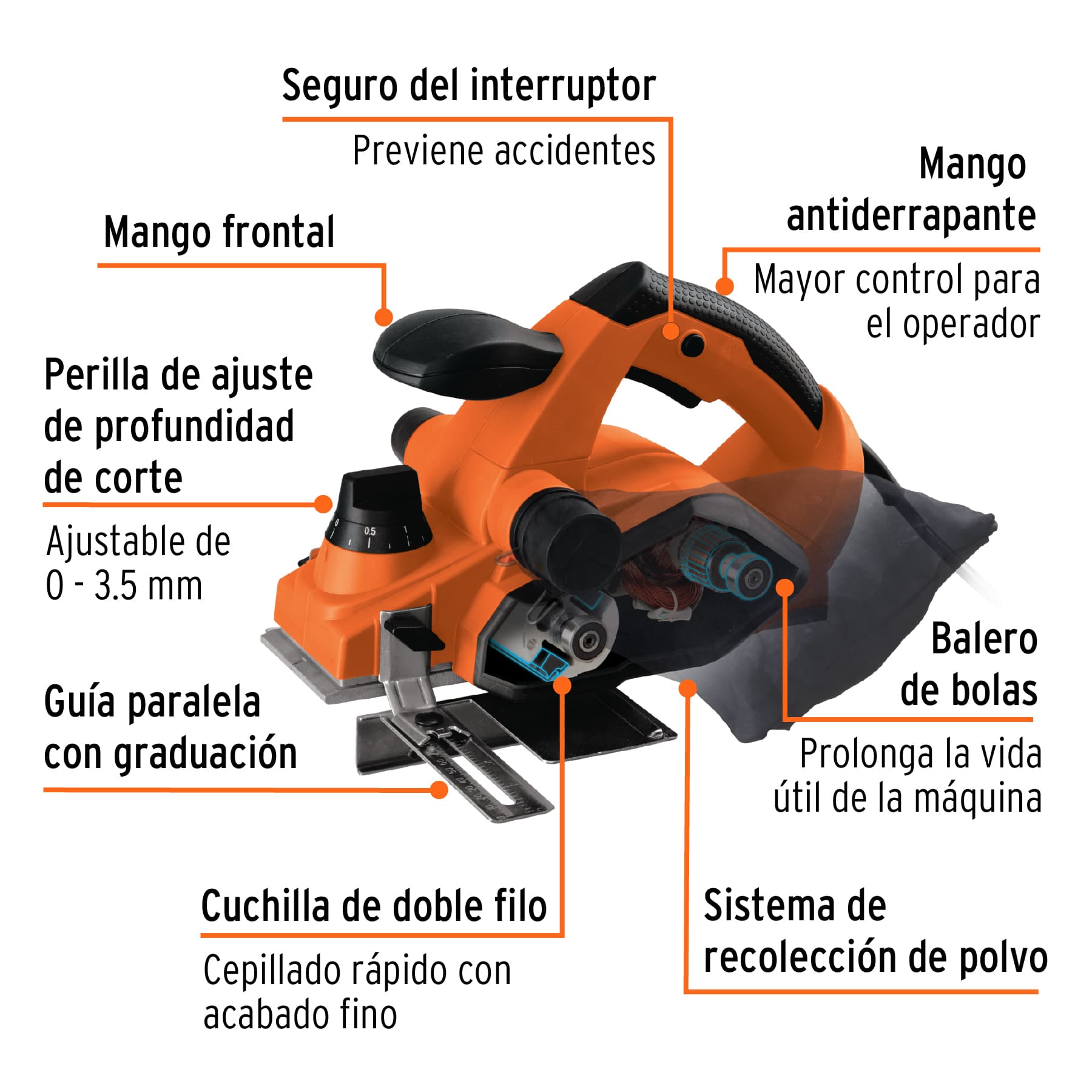 Foto 3 | Cepillo Eléctrico Truper color Naranja 3-1/4" 850 W