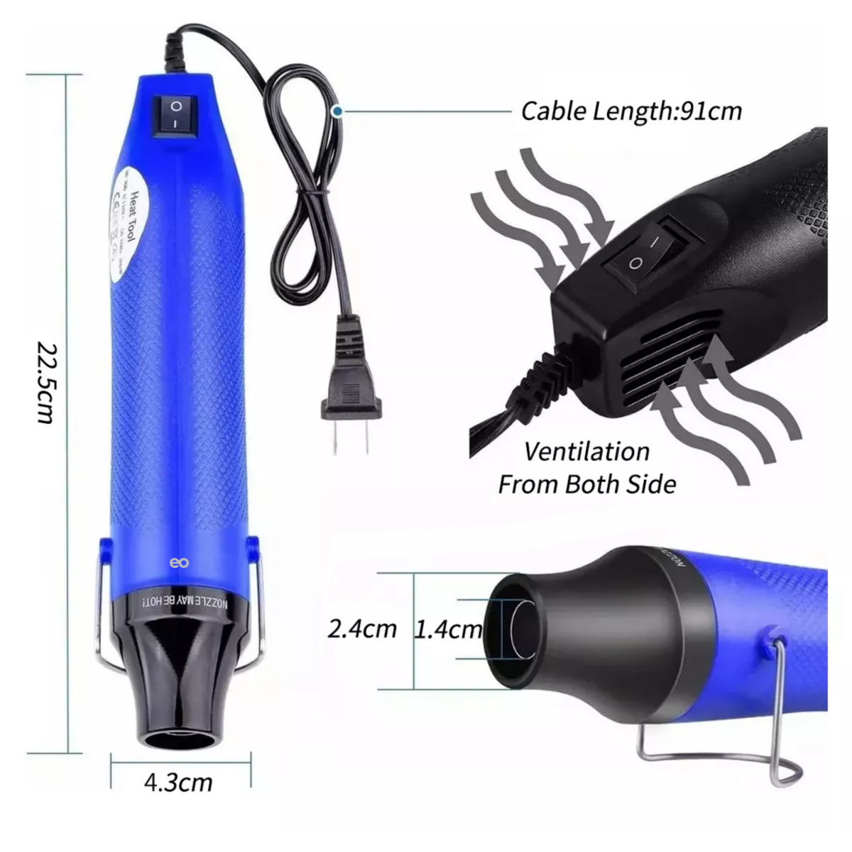 Foto 4 pulgar | Mini Pistola De Calor 300w+530 Tubos Termorretráctiles Eo Safe Imports Esi-14332-1 Azul