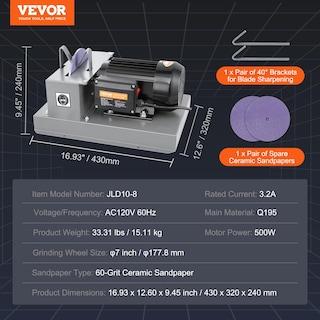 Foto 7 | Afilador De Cuchillas Para Cortacésped Vevor 2/3hp, 500 W, Rueda De 7 Pulgadas - Venta Internacional.