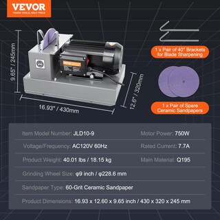 Foto 7 | Afilador De Cuchillas Para Cortacésped Vevor, 1 Hp, 750 W, 22 Cm, Con Rectificado W - Venta Internacional.
