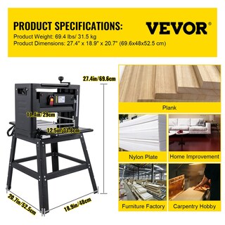 Foto 7 | Cepilladora De Grosor Vevor De 12,5 Pulgadas Y 1500 W, Plegable Con Soporte - Venta Internacional.