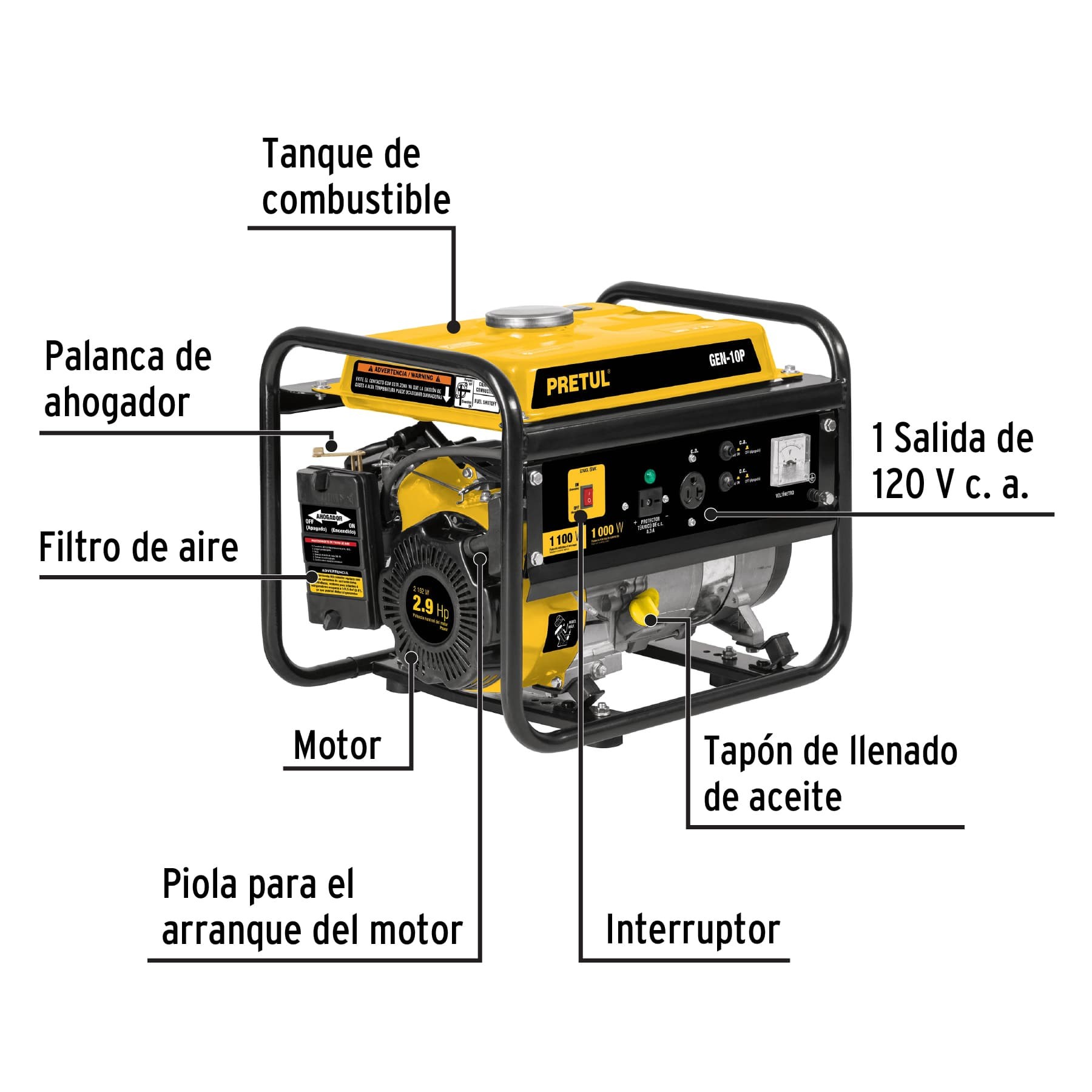 Foto 4 pulgar | Generador Eléctrico Con Motor A Gasolina Pretul Gen-10p 1.1 Kw