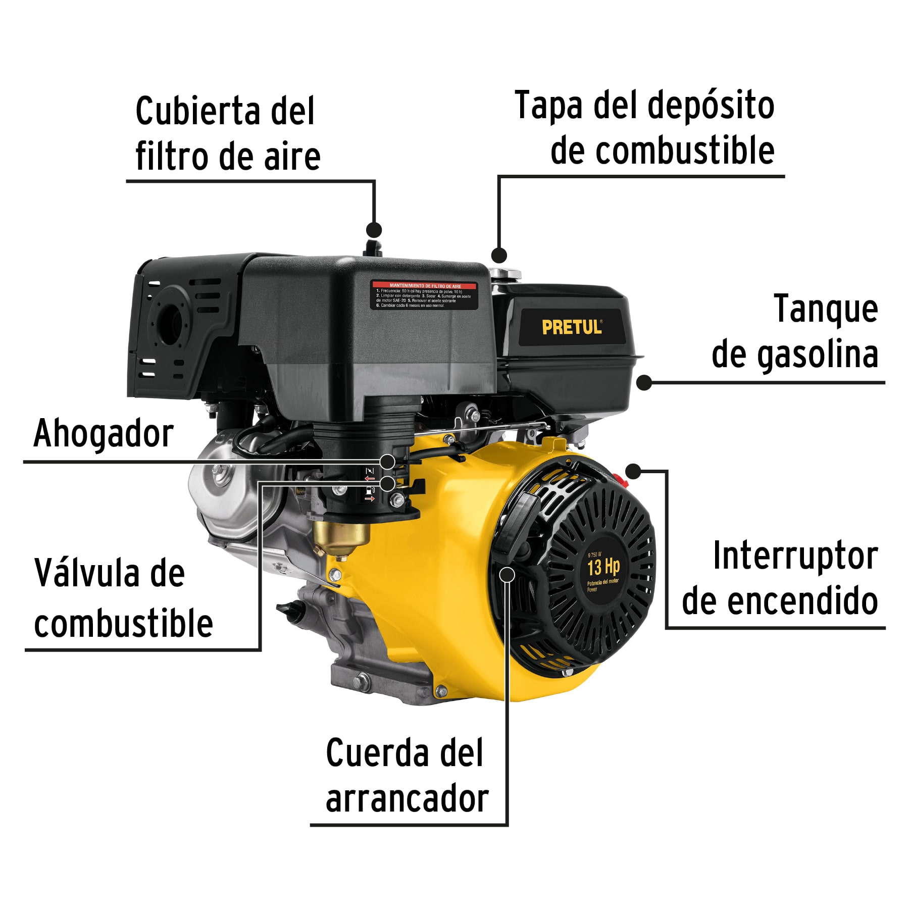 Foto 4 pulgar | Motor a Gasolina Pretul MOG-130P color Amarillo 13 HP