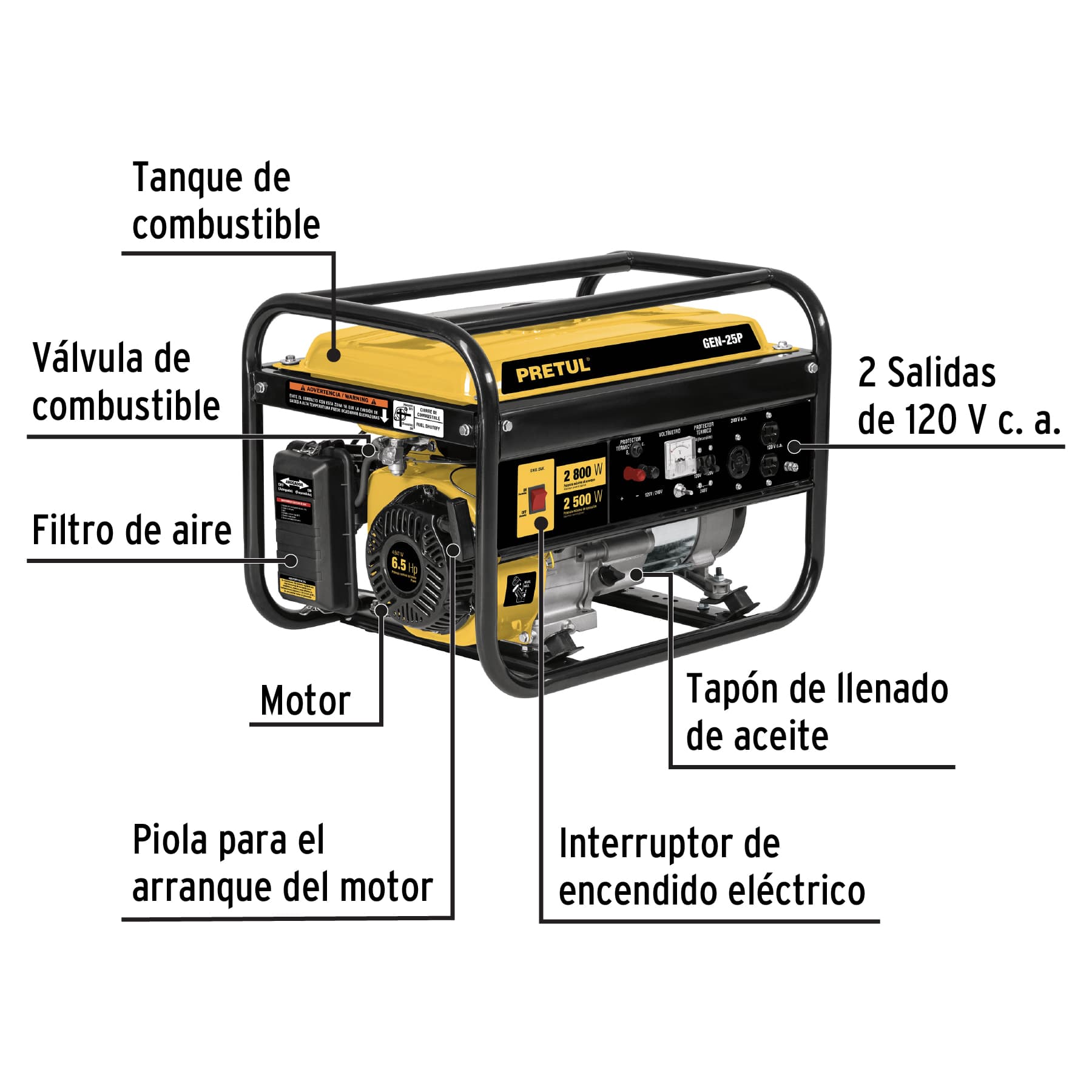 Foto 4 pulgar | Generador Eléctrico Pretul GEN-25P con Motor a Gasolina 2.8 Kw