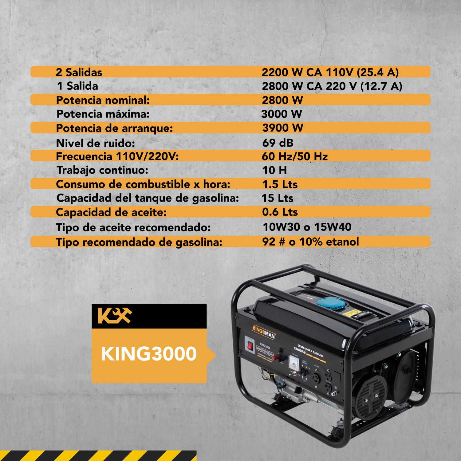 Foto 5 | Generador Gasolina Kingsman KING3000 color Amarillo Portátil 3000 W 7.5 HP 110 220 V Bivoltaje