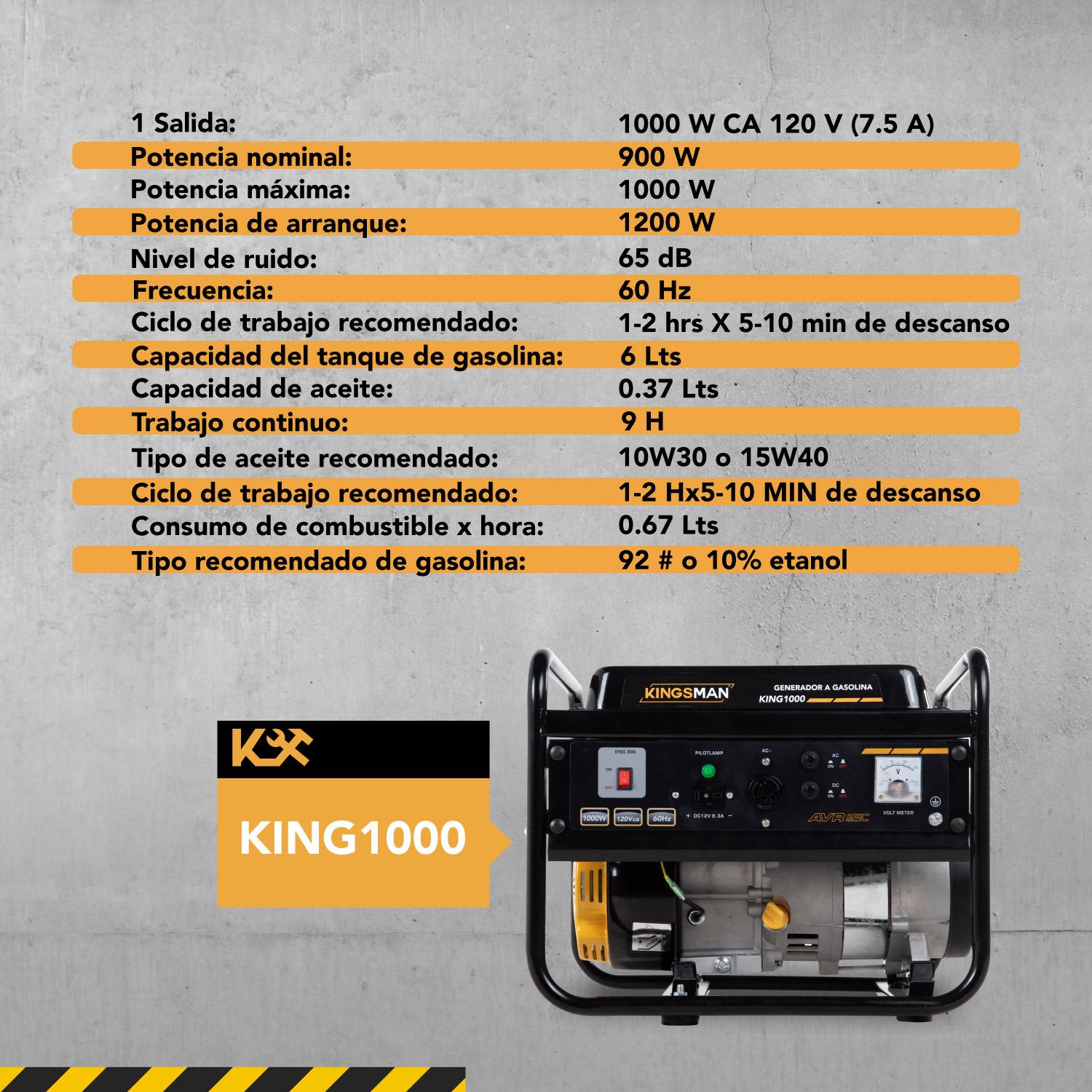Foto 6 pulgar | Generador Portátil Kingsman KING1000 color Negro a Gasolina 110 V 2.0 HP Corriente Eléctrica