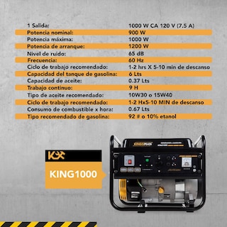 Foto 5 | Generador Portátil Kingsman KING1000 color Negro a Gasolina 110 V 2.0 HP Corriente Eléctrica