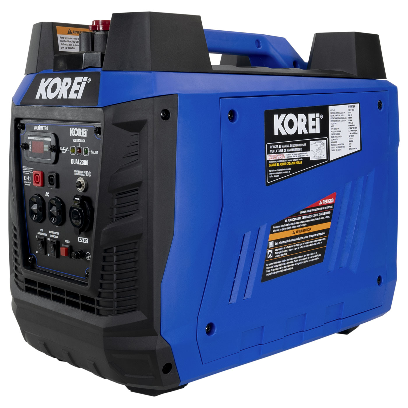 Generador Profesional Dual Fuel Inverter Korei Gasolina/Gas LP 3.7 HP 110v/60hz - Dual2300