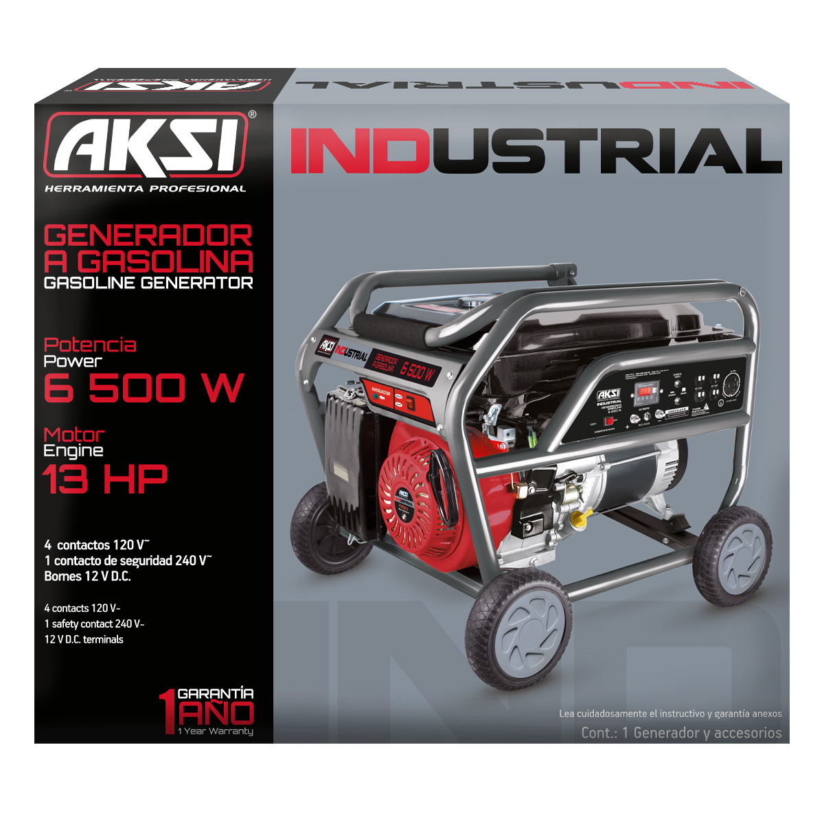 Foto 5 pulgar | Generador Electrico Aksi Portatil a Gasolina 13 Hp 6500 W Industrial