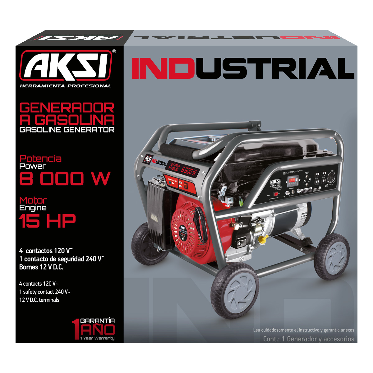 Foto 5 pulgar | Generador Eléctrico Portátil Aksi a Gasolina 15 Hp 8000W Industrial con Arranque Eléctrico