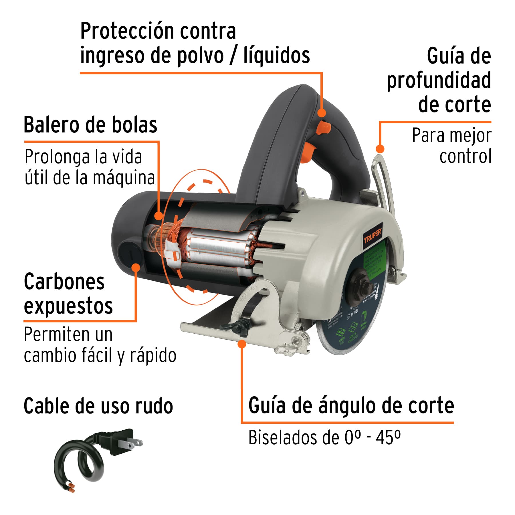 Foto 4 pulgar | Cortador Eléctrica de Azulejos Truper 4 1/2 " color Gris 1320 W Industrial