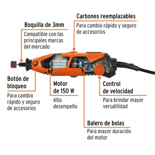 Foto 3 | Herramienta Rotativa Profesional Truper MOTO-A2K 150 W con 201 Accesorios