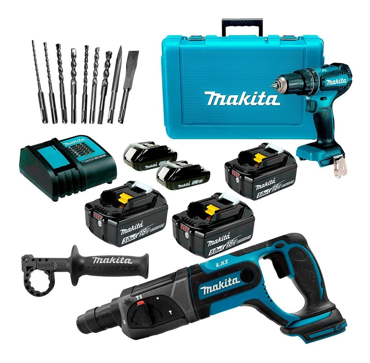 Foto 2 pulgar | Kit Perforacion Inalambrico 18v Makita +5 Baterias + Regalo