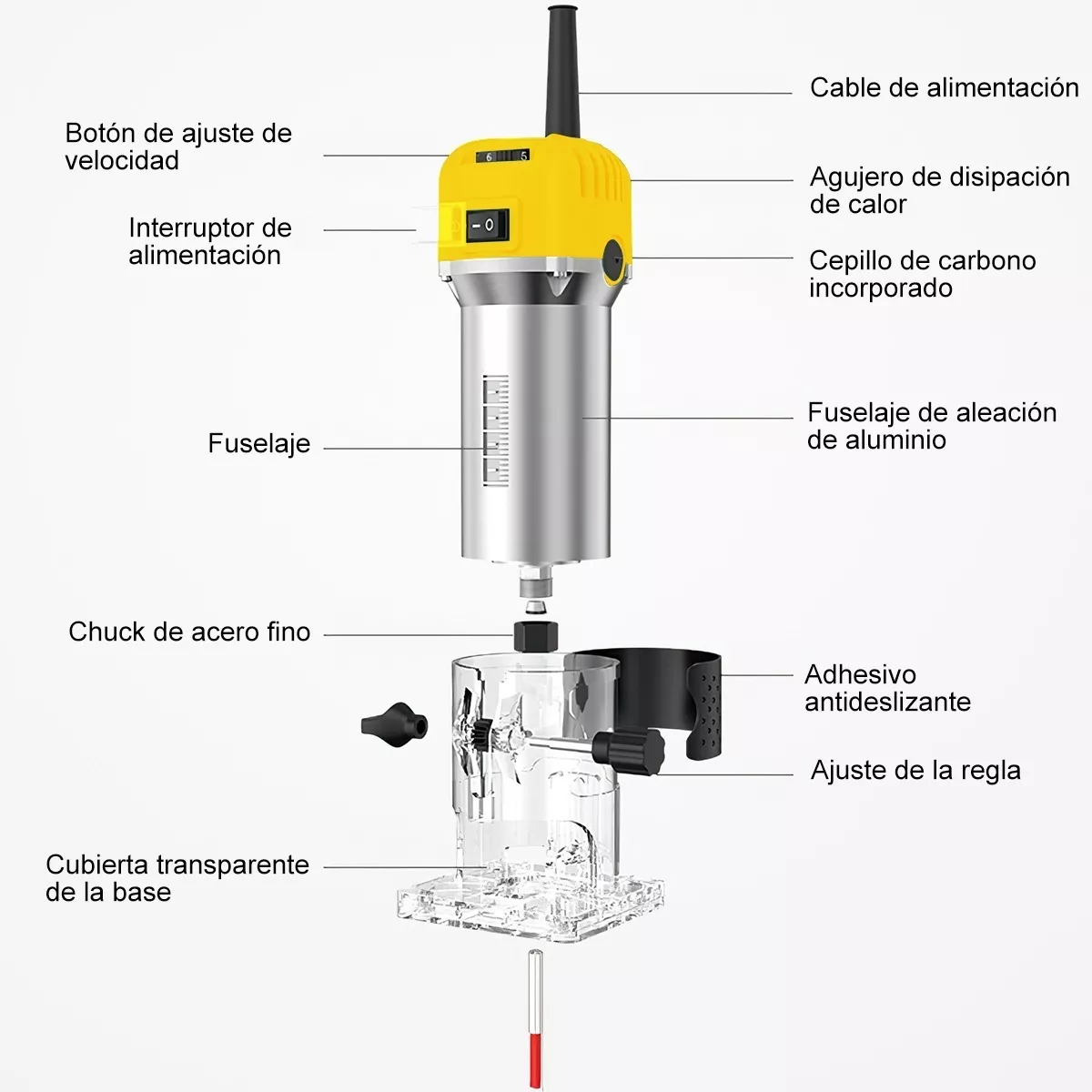 Foto 4 pulgar | Router de Madera Eo Safe Imports ESI-5915 color Amarillo 8 Piezas 6 Velocidades 800w