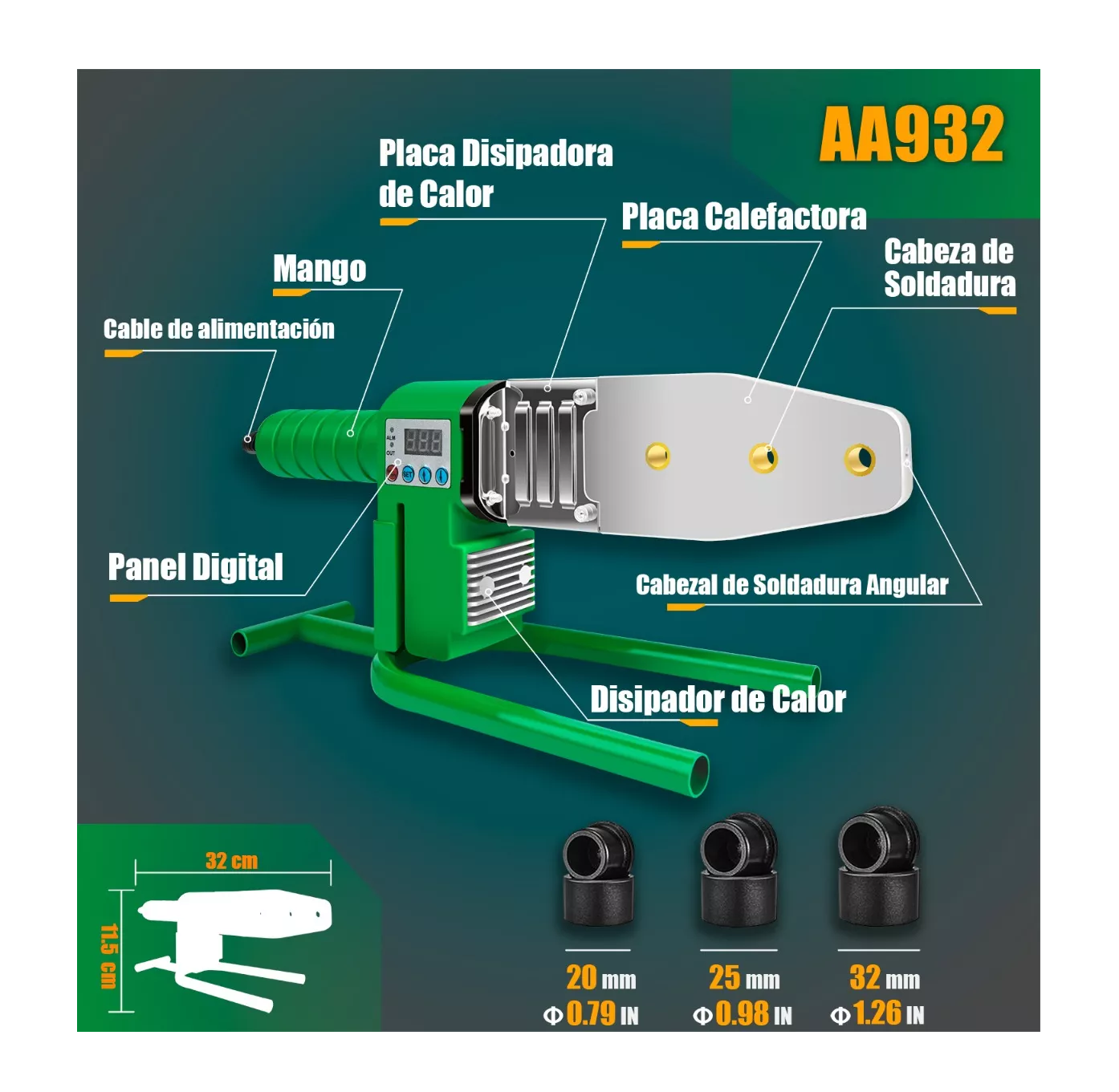 Foto 3 pulgar | Termofusora Kit 1000w para Ppr con 3 Dados Anirona Aa932 Pro Verde