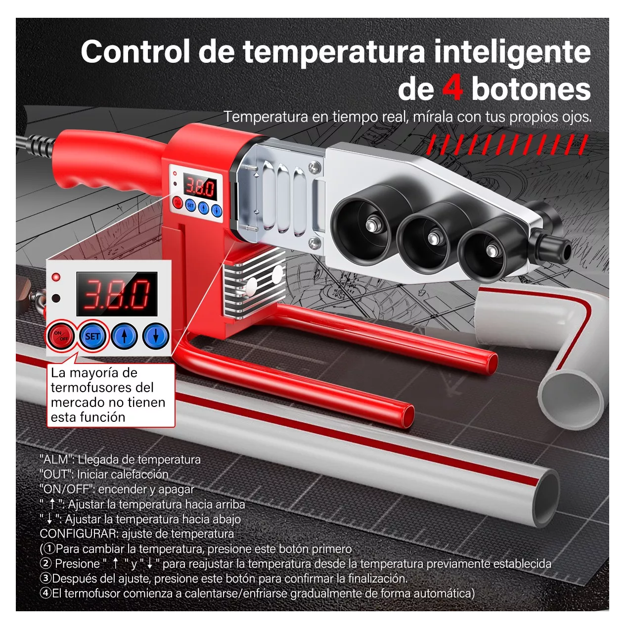 Foto 5 pulgar | Kit Termofusor Pantalla Digital 6 Dados+10 Accesorios 1200w Rojo