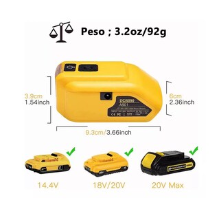 Foto 2 | Adaptador De Batería Para Dewalt De 14.4 18 20 V Con Luz Usb Amarillo