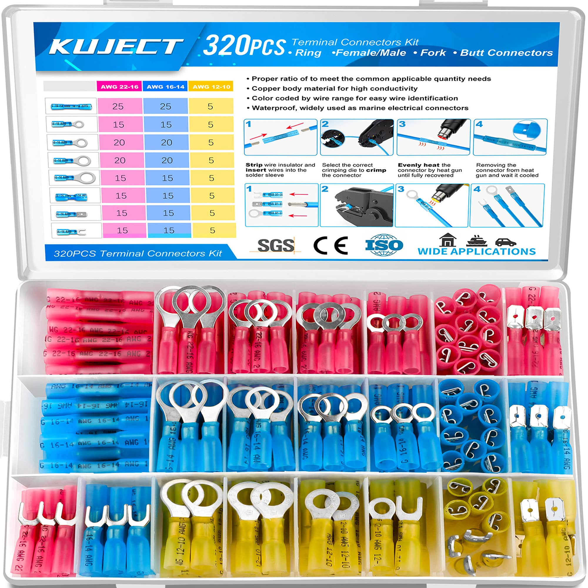 Kit De Conectores De Cable Termorretráctiles Kuject 320 Piezas A Prueba De Agua - Venta Internacional.