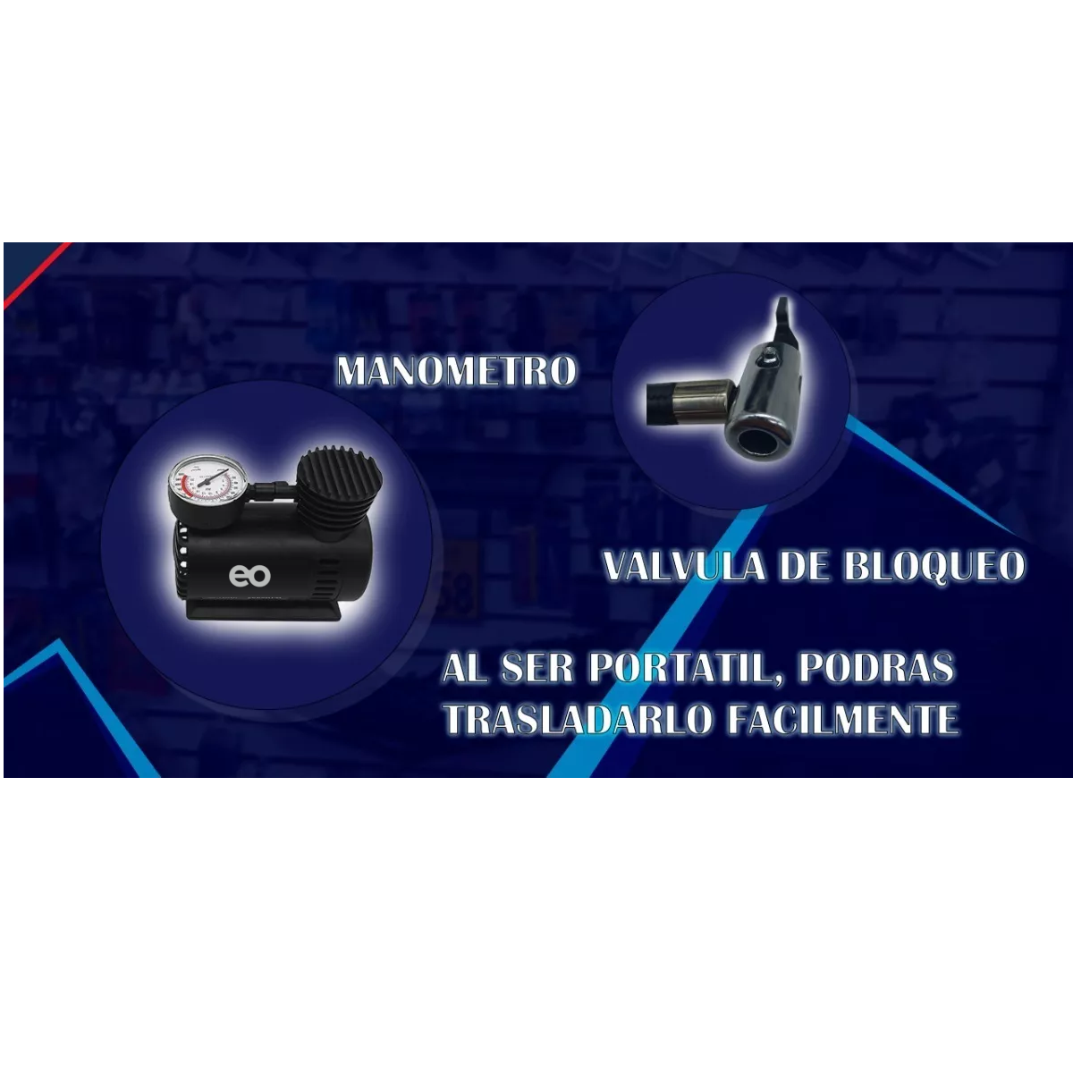 Foto 3 pulgar | Compresor De Aire Mini Para Llanta 300psi Portátil 12v Eo Safe Imports Esi-4391-1 Negro