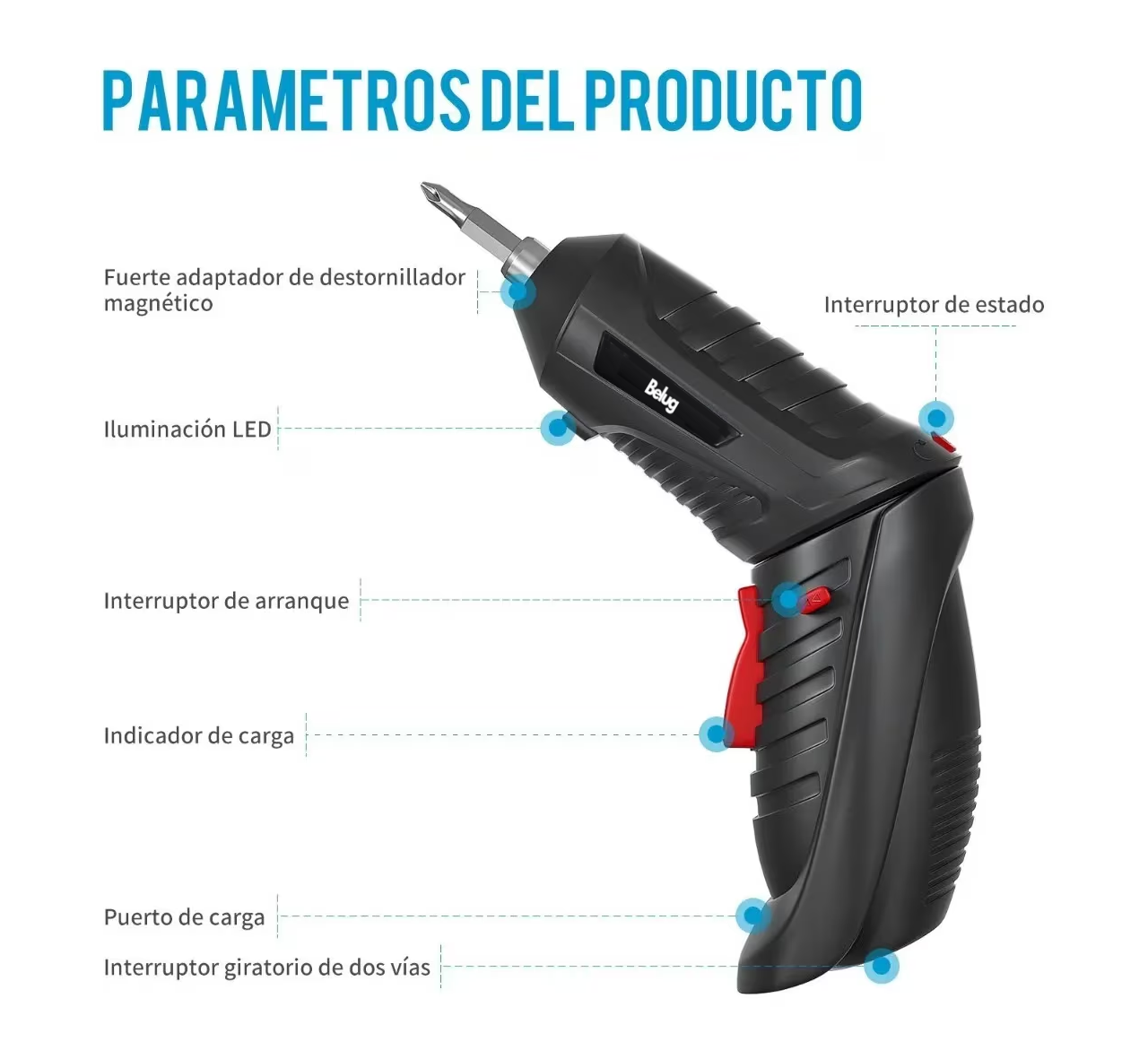 Foto 4 pulgar | Destornillador Eléctrico Taladro Inalámbrico Kit 47 Pz, Belug Negro
