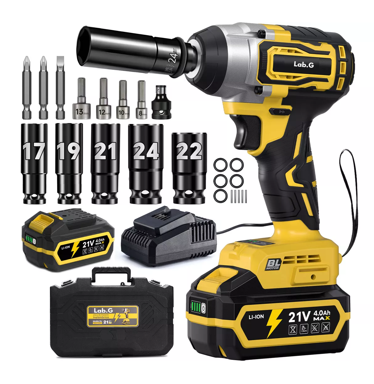 Llave De Impacto Inalámbrico Pistola Electrica Amarillo Negro