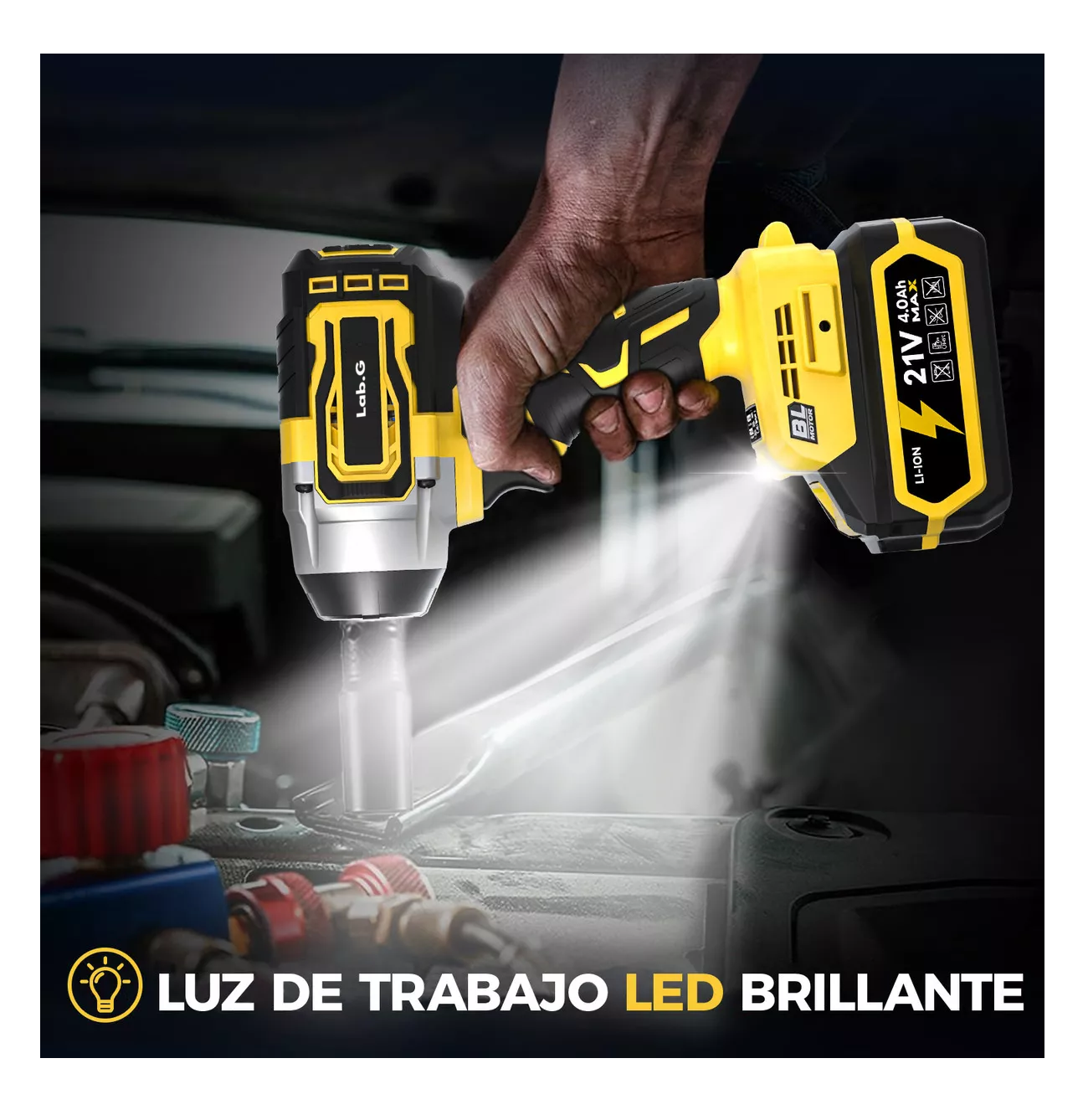 Foto 2 | Llave De Impacto Inalámbrico Pistola Electrica Amarillo Negro
