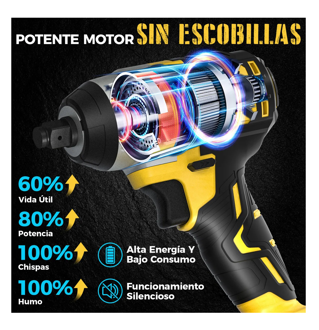 Foto 4 pulgar | Llave De Impacto Inalámbrico Pistola Electrica Amarillo Negro