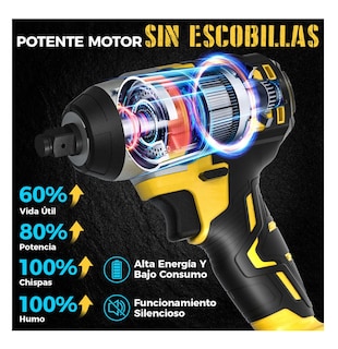Foto 3 | Llave De Impacto Inalámbrico Pistola Electrica Amarillo Negro