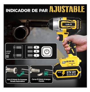 Foto 4 | Llave De Impacto Inalámbrico Pistola Electrica Amarillo Negro