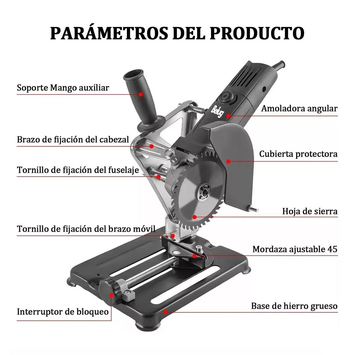 Foto 6 pulgar | Soporte Para Esmeril Angular Ajustable Base De La Herramienta, Belug  Negro