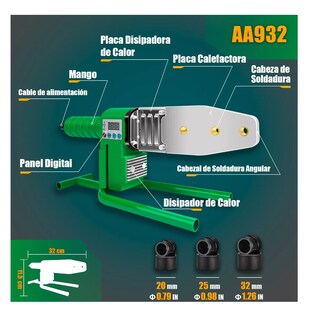 Foto 2 | Termofusora Kit 1000w Para Ppr Con 3 Dados Aa932 Pro, Color Verde