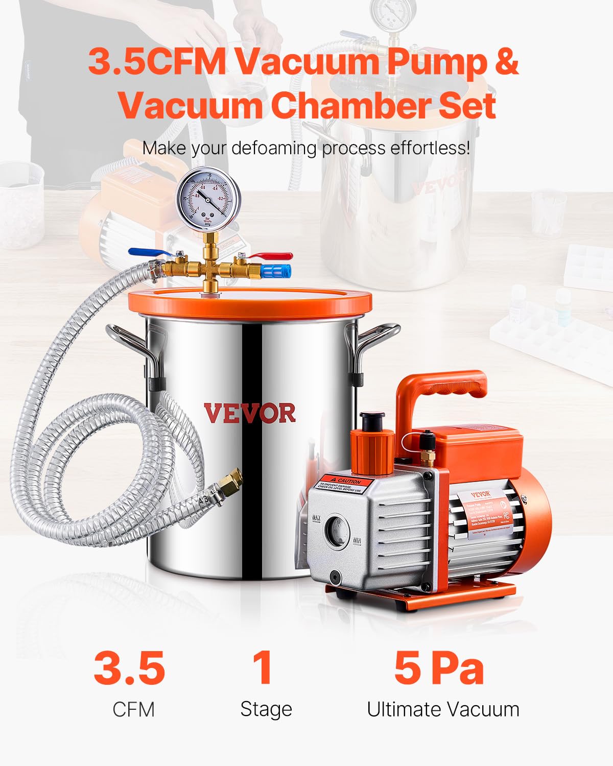 Foto 3 pulgar | Kit De Cámara De Vacío Vevor De 3 Galones Con Bomba De 3.5 Cfm De Acero Inoxidable - Venta Internacional.